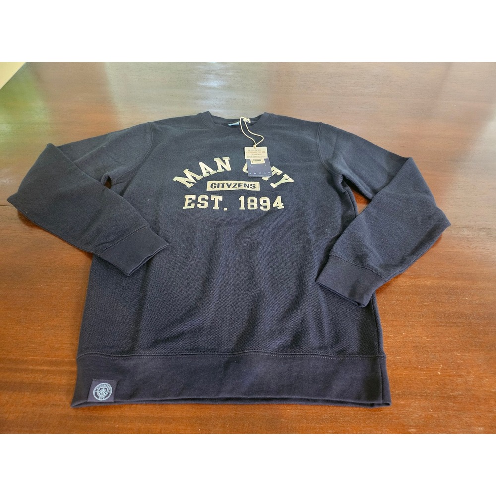 Manchester City FC Sweatshirt Mens Small Navy Blue Crewneck Pique Cityzens NWT